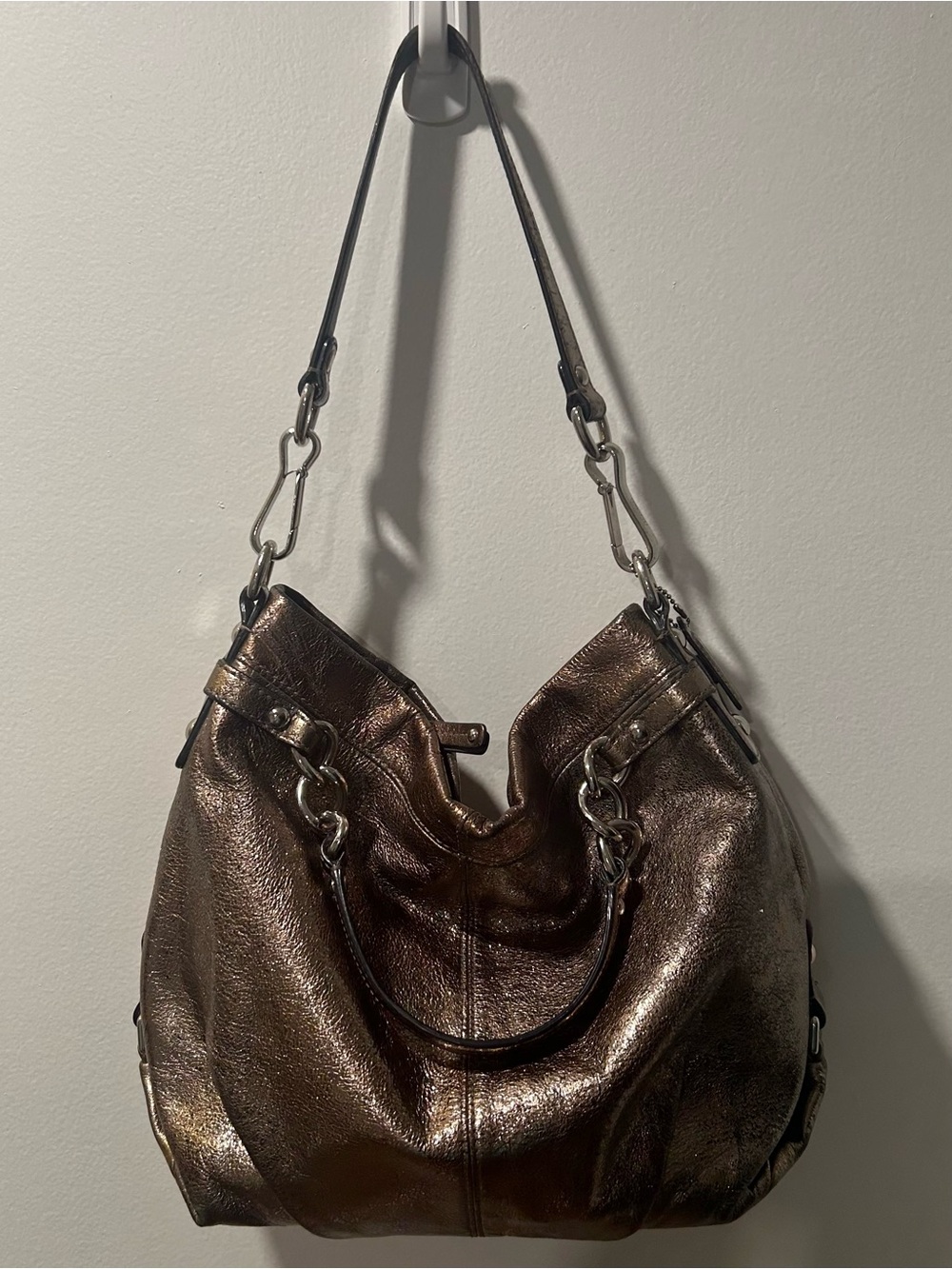 Coach Brooke F17165 Metallic Bronze Leather Hobo Shoulder Bag